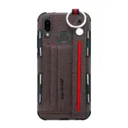 For Huawei P20 Lite Cloth Texture + TPU Shockproof Protective Case with Metal Ring & Holder & Card Slots & Hanging Strap(Coffee)