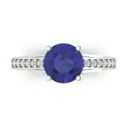 2.2 Round cathedral Tanzanite Stone Promise Bridal Wedding Ring 14k White Gold