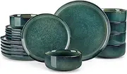 vancasso Starry 18 Pieces Dinnerware Sets for 6, Green Reactive Glaze Dishes Sets, Ceramic Plates and Bowls Sets, Dinner Salad Dessert Plates, and Cereal Bowls Set, Dishwasher and Microwave Safe