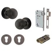 Guildford Knob Round Rose Entrance Kit w Separate High Security Lock Signature Brass