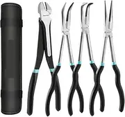 11" Extra Long Need Nose Pliers Set CRV Steel Premium Quality Mechanic Tool Kit Straight 90° 45° Bent Nose Diagonal Pliers Kit suitable for automotive, construction
