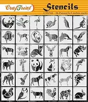 CrafTreat Pack of 36pcs Animal Set Stencils for Painting on Canvas, Wallart, Bullet Journal Notebook and Scrapbook - Reusable 3X3 Inches - Wild Animal Stencil for Room Decor - Arts & Crafts Supplies