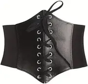 [Generic] Black Tied Waspie Corset Belt Cincher Elastic Belts Wide Band Belts for Women