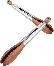 Alipis 2pcs Stainless Steel Salad Tongs with Wood Tips Metal Serving Utensils for Cooking Grilling Barbecue and Buffet Convenient Locking Mechanism Antislip Grip
