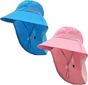 [Rosoz] Kids Sun Hat with Neck Flap UV Protection Summer Toddler Beach Hat Unisex Ponytail Hat Wide Brim Fishing Hat