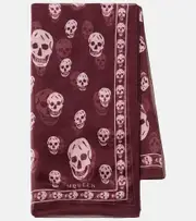 [McQueen] McQueen Skull fringed silk scarf One Size burgundy