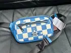 NWT Coach CR210 Elias Mini Belt Bag Checkerboard Sling Fanny in Blue Jay/Chalk