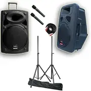 E-lektron 2 X 12 inch 1500W Portable+Active Speakers Sound System Battery PA BT/USB/Mics with Stands