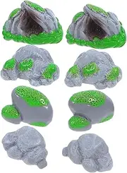 HAKIDZEL 8pcs Miniature Resin Rocks for Fairy Garden Micro Landscape Accessories Imitation Moss Stone Decorations