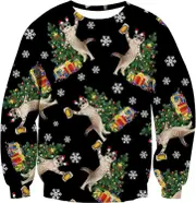 Unsiex Ugly Christmas Pullover Sweatshirts 3d Print Novelty Xmas Elf Long Sleeve Sweater Christmas Cat a XL