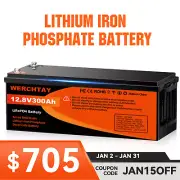 12V 300AH Lithium Battery Iron Phosphate LiFePO4 Deep Cycle Rechargeable Camping