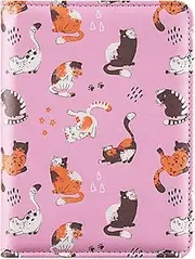 [esseroo] passport holder, passport cover, vaccine card holder, waterproof leather travel wallet with rfid blocking for men/women, pink cat