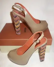MISSONI platform slingback heels pumps shoes peep toe Italy 38 NEW $745