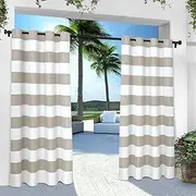 Exclusive Home Curtains Cabana Stripe GT Indoor/Outdoor Light Filtering Grommet Top Curtain Panel, 54x84, Cloud Grey, 2 Count