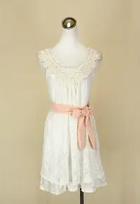 在飛比找Yahoo!奇摩拍賣優惠-貞新二手衣 韓 白色雕花圓領無袖蕾絲棉質洋裝F號(16863