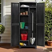 Outdoor Storage Cabinet Box 173cm Lockable Cupboard Sheds Garage Adjustable Black