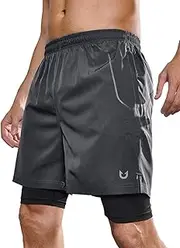 [NORTHYARD] Men's 2 in 1 Workout Shorts 5" Running Athletic Quick Dry Shorts Gym Sports Basketball Tennis with Phone Pockets