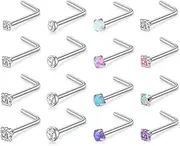 [D.Bella] 18G L Shaped Nose Studs Surgical Stainless Steel 1.5mm 2mm 2.5mm 3mm CZ Nose Rings Studs Silver Nose Rings for Women Nose Nostrial Piercing Jewerly
