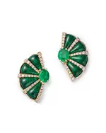 Bloomingdale's Fine Collection Malachite, Emerald, & Diamond Fan Stud Earrings in 14K Yellow Gold