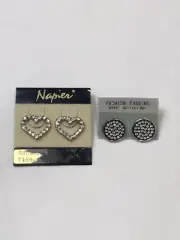Vintage Napier & Fashion Earrings, Clear Rhinestone 2 Pair Stud, Post, Lot NWT