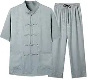 [ChangNanJun] Shanghai Story Acetate Fiber Short Sleeve Martial Arts Suit Embroiery Tang Suit Kung Fu Uniforms for Men