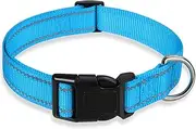 Reflective Dog Collar with Buckle Adjustable Safety Nylon Collars for Small Medium Large Dogs, Blue S