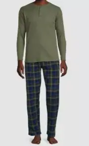 $35 Isotoner Men's Green Thermal Top and Micro Fleece Pant Sleep Set Size M