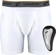 CHAMPRO Standard Compression Boxer Shorts with Athletic Cup, White, Adult XL