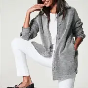 Spanx Luxe Fleece Shirt Jacket in Grey Size Large NWT