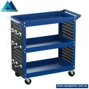 Giantz 3-Tier Tool Cart Storage Trolley Workshop Garage Pegboard Hooks Blue