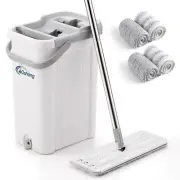 Mop and Bucket Set for Home Floor Cleaning, Hands Free Flat Mop, Stainless-St...