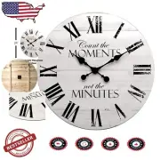 Elegant 24-Inch Analog Quartz Clock - Distressed Wood for Modern Farmhouse