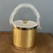 Vintage MCM Gold Culver Ice Bucket Gold Clear Lucite Handle and Lid New