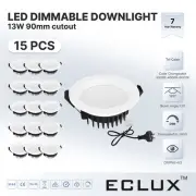 15pcs 13w tri colour dimmable led downlights 90mm ip44 white flat flush face