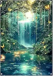 Swepuck 5x7ft Forest Waterfall Backdrop Glitter Butterfly Mystery Lake Fairytale Wonderland Photography Background Birthday Party Outdoor Decorations Photo Booth Props