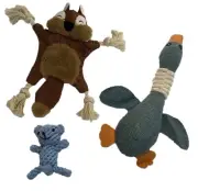 Dog Tug of War & Chew Toys Squirrel, Duck, Bear for Puppies and Dogs up to 70lbs