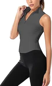 [Flygo] Women's Full Zip Sleeveless Workout Yoga Active Jacket Vest Golf Shirts