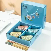 Japanese Ceramic Rice Bowls Sakura Blossom Gift Set 4 Color Dining Bowls with Chopsticks Dishes Ideal for Sushi Sauce Dipping Bowls Small Ceramic Bowls Perfect for Rice Noodles Soup Desserts