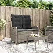 Reclining Garden Bench with Cushions Grey Poly Rattan Patio Seating