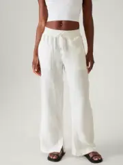 Athleta Retreat Linen Mid Rise Wide Leg Pant | NWT, Small, Calla Lily