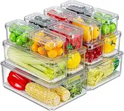 KUMD 14 Pack Fridge Organiser, Stackable Storage Containers with Lids, BPA-Free, Kitchen Storage & Organization, Clear Fridge Storage, for Food, Drinks, Vegetable