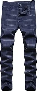 Men's Chino Pants Skinny Fit Plaid Flat-Front Stretch Slim Stylish Casual Business Dress Pants
