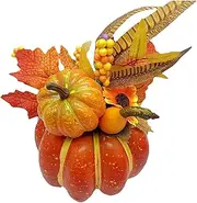 Pumpkin Decor - Decorative Pumpkins,Fall Pumpkins Decorations - Fall Foam Pumpkins Decor Fake Pumpkins With Maple Leaves Sunflower Berries For Halloween Thanksgiving