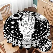 Yibeas Round Tablecloth 60 inch Fortune Teller Hand Tablecloth Fate Mystic Occult Symbols Sun Eye Moon Star Table Cloth for Dining Tables, Parties, Wedding and Banquet Decoration