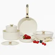 COOKER KING Pots and Pans Set Non Stick, Ceramic Cookware Set, Induction Kitchen Set with Removable Handle, RV Cookware Set with Detachable handle,Stackable Space Saving Pots Set, Oven/Fridge Safe