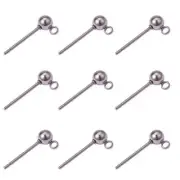 20x 304 Stainless Steel Ball Earring Posts Dangle Loop Ring Stud Findings 15x4mm