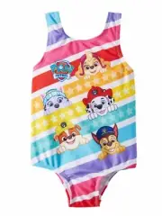 Paw Patrol Toddler Girls Rainbow Striped Skye & Pups One Piece Swimming Suit 2T