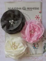 PINK, IVORY and GREY Mix Fabric Organza 3 Flowers 70-75mm - Manor House