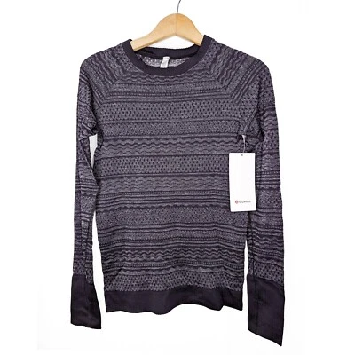 Lululemon Womens Rest Less Long Sleeve Pullover Black White Fair Isle Size 8
