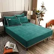 Winter Plush Fitted Sheet Solid Elastic Band Fitted Sheet Mattress Cover Velvet Bedspread Mattress Cover,Green,200x220x20cm
